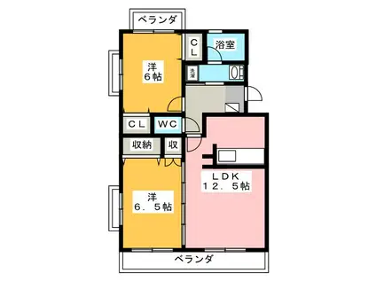 アムール高田(2LDK/4階)の間取り写真