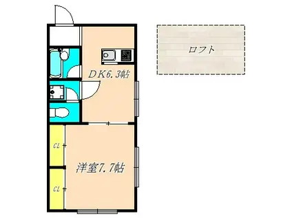 メルクマール中浜(1SDK/2階)の間取り写真