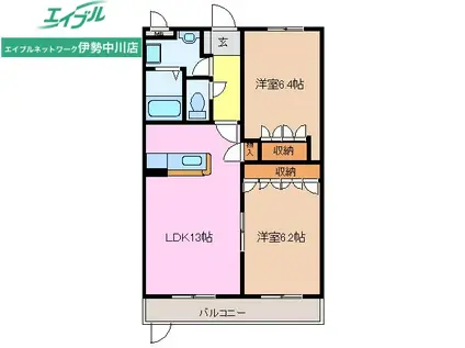 クローバーグリーンII(2LDK/1階)の間取り写真