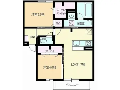 アクエリアス泉都町(2LDK/2階)の間取り写真