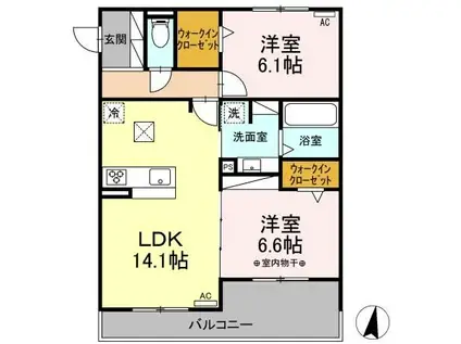 ハイコートサウザンスK(2LDK/1階)の間取り写真