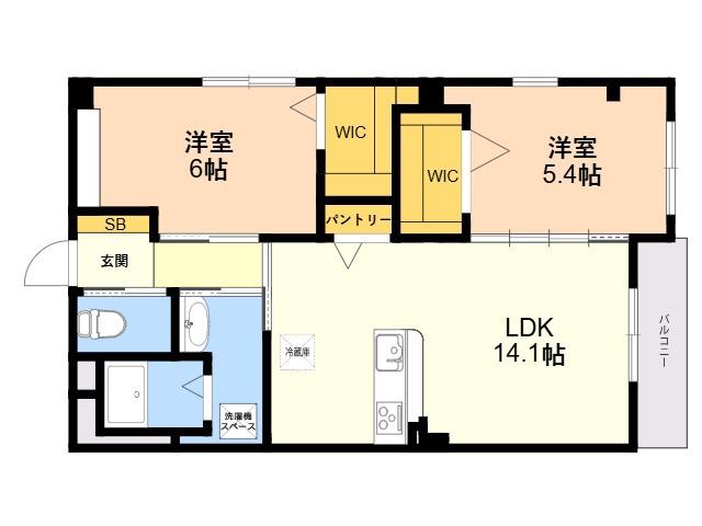 WEALTH COMFORT 新宮(2LDK/2階)の間取り写真