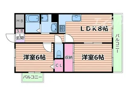 ベリオYS(2DK/6階)の間取り写真