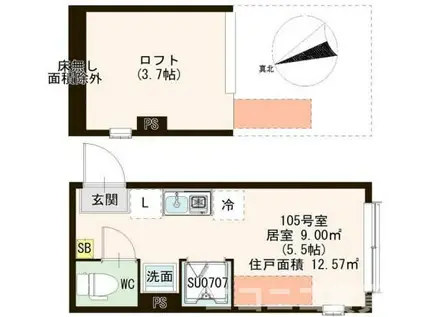 ハーモニーヒルズ北千住(ワンルーム/1階)の間取り写真