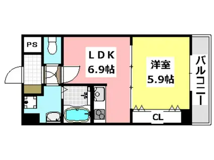 エクセル茨木ビル(1DK/6階)の間取り写真