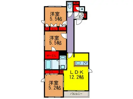 RIVIERA東坂下(3LDK/2階)の間取り写真