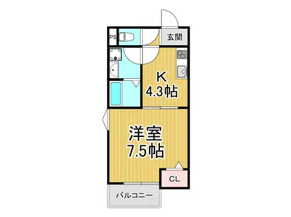 LA-CREA甲子園九番町(1K/1階)の間取り写真