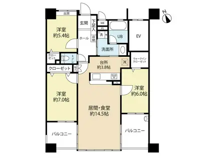 サンリヤンアネックス三国が丘駅前弐番館 606号(3LDK/6階)の間取り写真