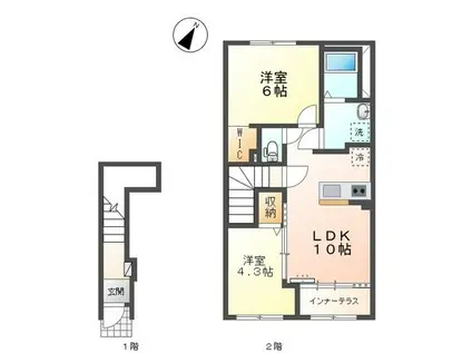 飾磨区中島アパート(2LDK/2階)の間取り写真