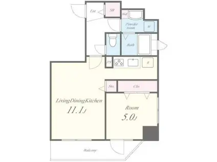 パインウェルズ PINE WELLS(1LDK/7階)の間取り写真