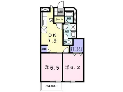 カレッジ(2DK/1階)の間取り写真