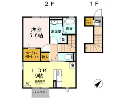 グランピュア A(1LDK/2階)の間取り写真