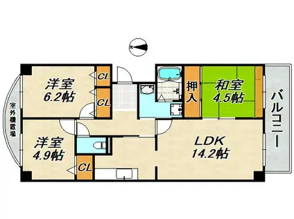 高倉山ハイツ(3LDK/1階)の間取り写真