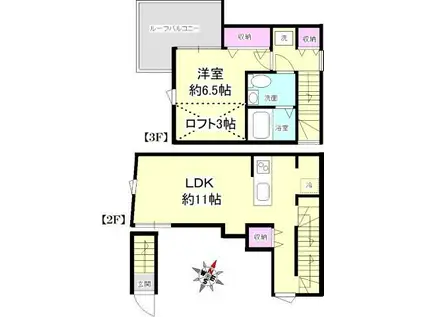 カシェット(1LDK/2階)の間取り写真