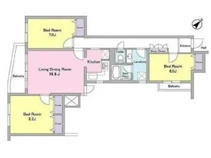 アビタシオン(3LDK/4階)の間取り写真