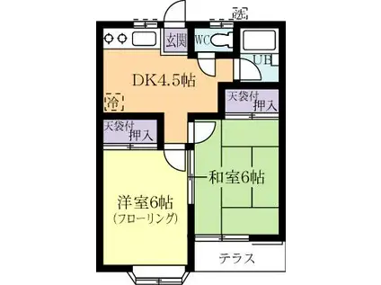 グリーンハイツB(2DK/2階)の間取り写真