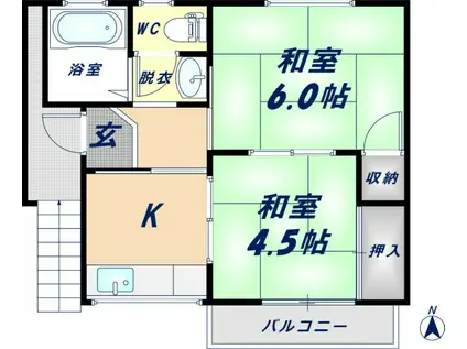 新石切テラスハウス(2K/2階)の間取り写真
