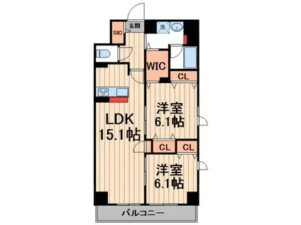 LA BELJOUR 錦糸町(2LDK/9階)の間取り写真