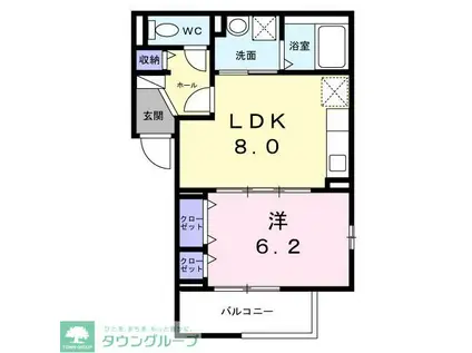 ティーダヒルズ(1LDK/2階)の間取り写真