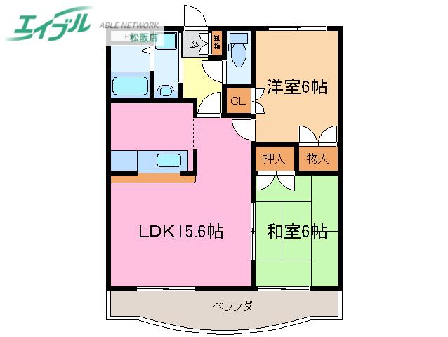 プロミネント伊勢中川II(2LDK/2階)の間取り写真