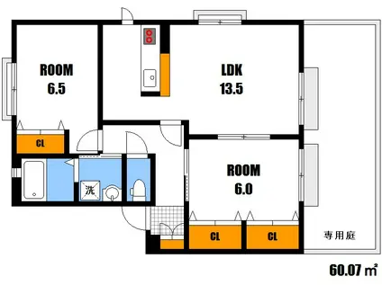 グリーンフィールドC棟(2LDK/1階)の間取り写真