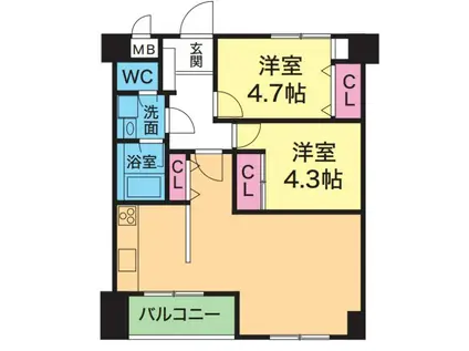 YKハイツ中崎(2LDK/6階)の間取り写真