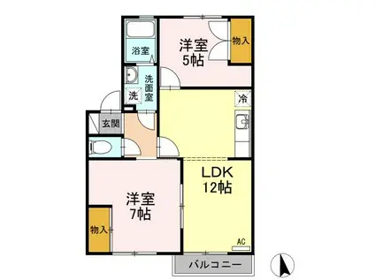 一本木ハイムC棟(2LDK/2階)の間取り写真