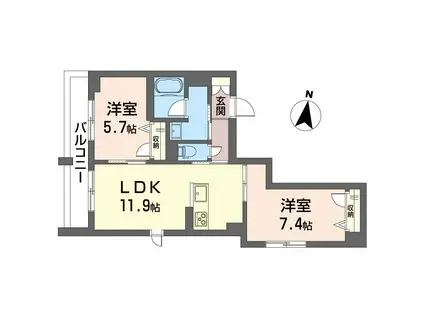 ラ ヴェルビー 小竹町(2LDK/3階)の間取り写真