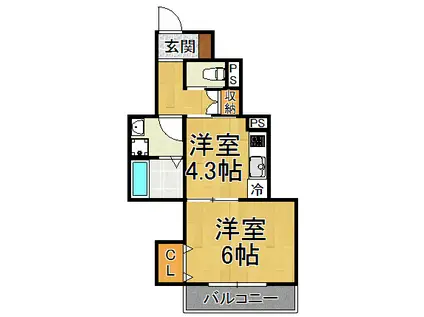ロータスコート4(1K/3階)の間取り写真