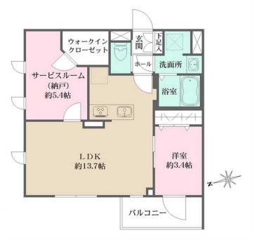 LA PERLA 桜新町(1SLDK/2階)の間取り写真