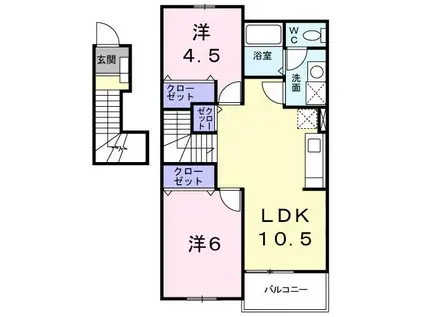 ガーデン クレストII(2LDK/2階)の間取り写真