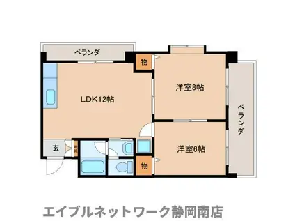 静岡鉄道静岡清水線 春日町駅 徒歩49分 3階建 築49年(2LDK/1階)の間取り写真