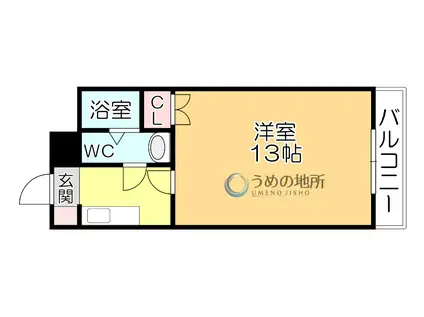 ウィングコート久留米(1K/9階)の間取り写真