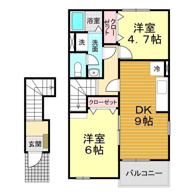 メゾン・ルミエールB(2LDK/2階)の間取り写真