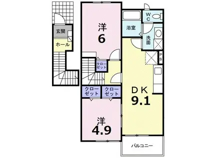サンブリーズB(2LDK/2階)の間取り写真