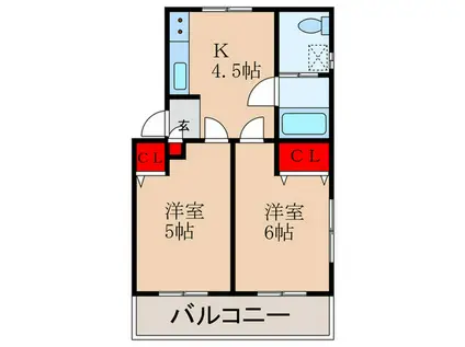 茜ハイム(2DK/1階)の間取り写真