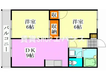 ハイツカテリーナII(2DK/1階)の間取り写真