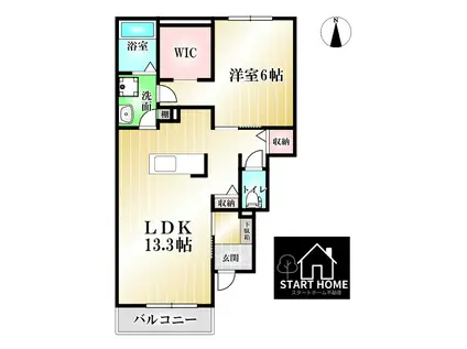 クラール南矢三D(1LDK/1階)の間取り写真