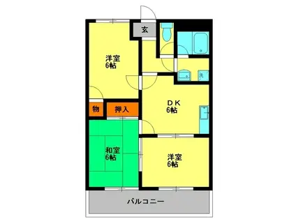 アドバンストラスト10B(3DK/1階)の間取り写真