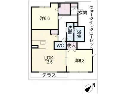 レクサス徳重B棟(2LDK/1階)の間取り写真