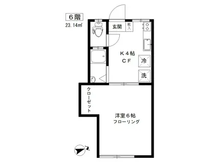 高坂ビル(1K/6階)の間取り写真