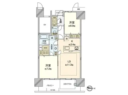 ロイヤルガーデンシティ桑田町弐番館(2LDK/6階)の間取り写真