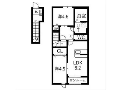 ヴィルヌーヴIII(2LDK/2階)の間取り写真