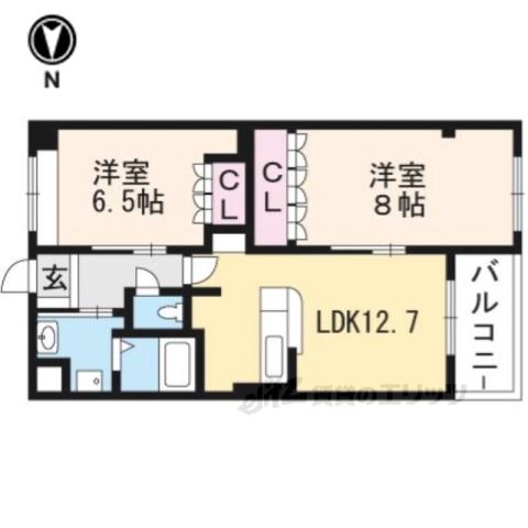 ヒルジアスⅡ(2LDK/1階)の間取り写真