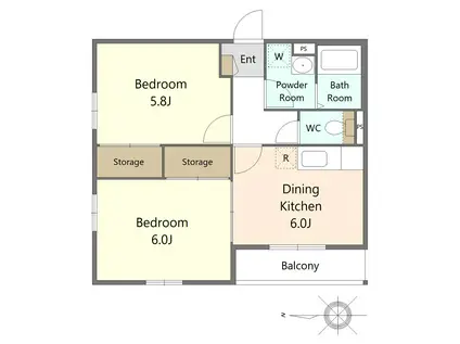 プライム本羽田(2DK/3階)の間取り写真