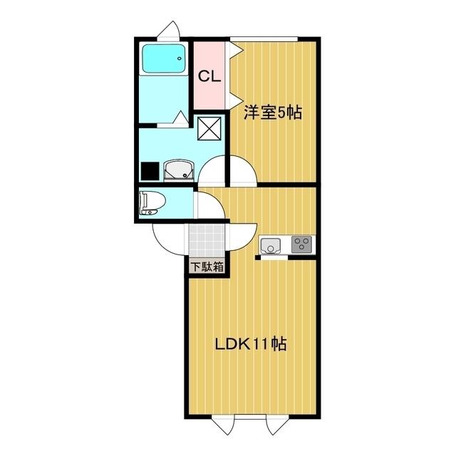 プレンティーB棟(1LDK/2階)の間取り写真