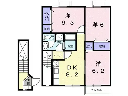 パレ・ラフィネ(3DK/2階)の間取り写真