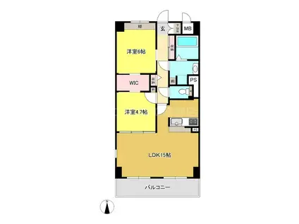 プライムコート神明(2LDK/2階)の間取り写真