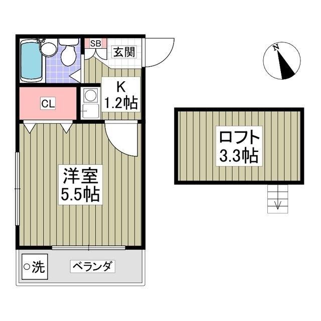 ブラウン第3(1K/2階)の間取り写真