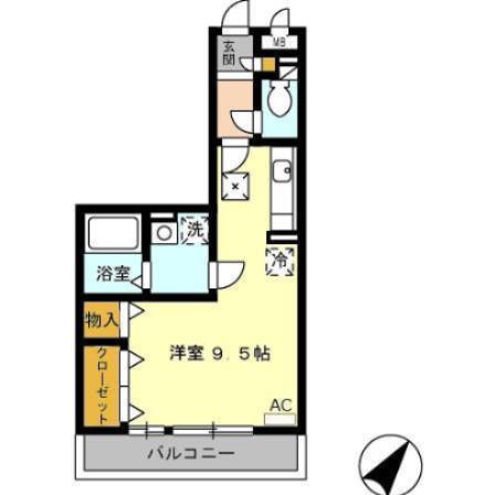 パークハイム B棟(ワンルーム/2階)の間取り写真